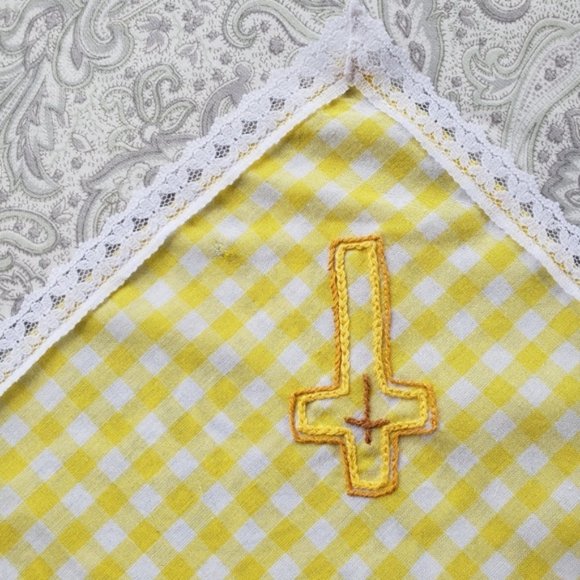 Handmade Embroidered Cross Handkerchief, Bandana - Picture 2 of 4